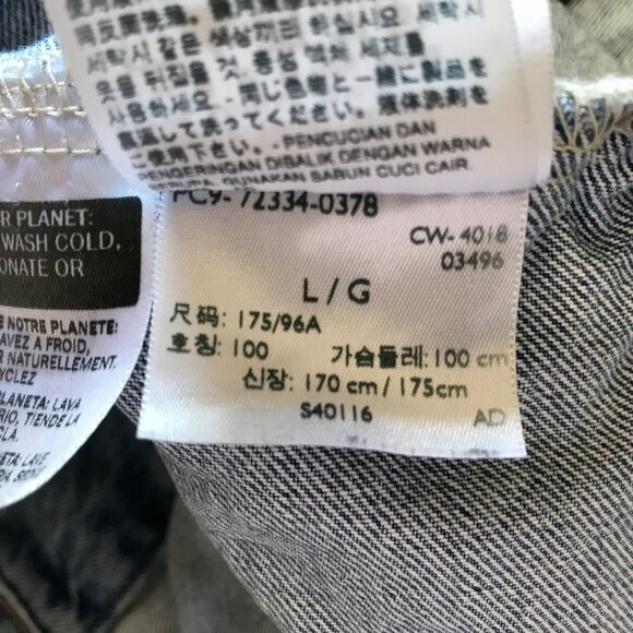 Levi's Trucker Jacket Size L Motocross Printed Sleeve Blue Denim - Picture 9 of 9